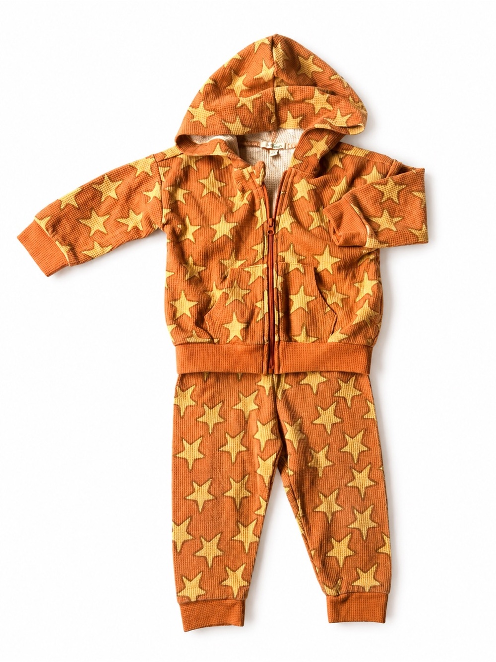 Mini Bean Baby Star Waffle Knit Hoodie Jogger Set 12M Orange
